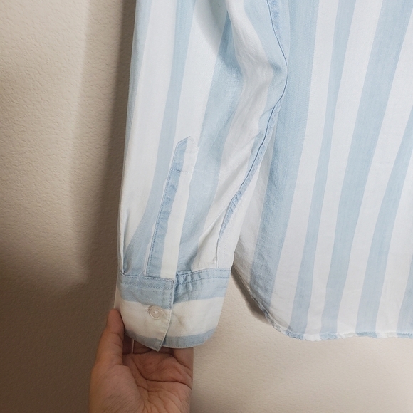 Anthropologie x Rails Uli Blue & White Striped Lace Up Tencel Long Sleeve Shirt - Picture 8 of 10